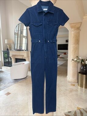 Good American Dark Denim Soft Sculpt Utility Jumpsuit Jeans Sz 1/Small
